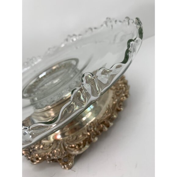 VTG Crown Hallmark Silverplate Lazy Susan 6988 Farmhouse Glass Cake Plate 12.5" - Picture 1 of 8